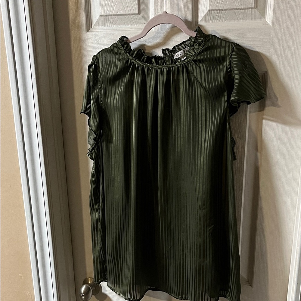 Chic Olive Green Pleated Blouse
